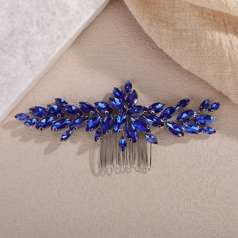 14Color Rhinestone Bridal Hair Comb Silver Green Wedding Hair Accessories Red Blue Headpiece for Women Black Tiaras Ornament