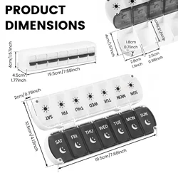Transparent Foldable Weekly Pill Organizer - Portable AM/PM Pill Case for Vitamins & Supplements (Black White - 1Pc)