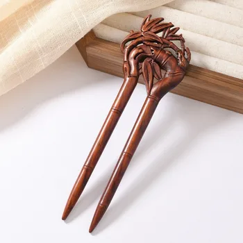 Accessori per Capelli, Fermaglio Doppio in Legno Intagliato a Forma di U con Fiori, Forcina per Capelli in Stile Cinese, Fermaglio in Legno per Donne
