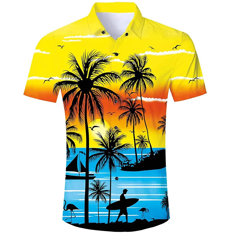 

Рубашка мужская повседневная с коротким рукавом, гавайский мультяшный принт, пляжный Свободный Топ, модная уличная мода, на лето