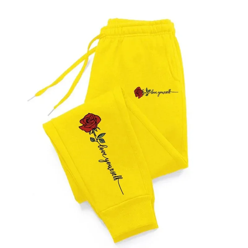 Hot Selling Casual Couple Pants Fashionable Rose Love Yourself Printed Hip-Hop Trousers with Drawstring Sweatpants S-3XL 3