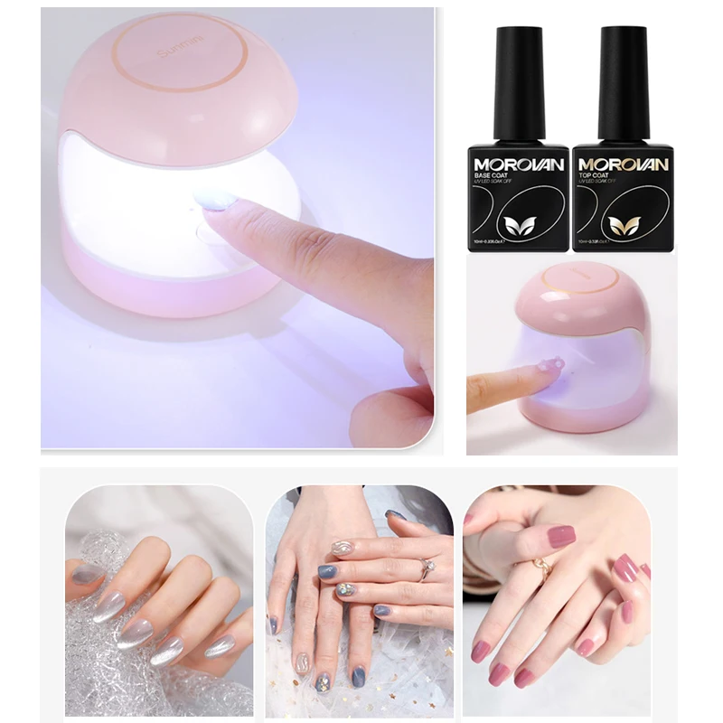 Gel Base and Top Coat Set with Mini Nail LED Base and Top Coat Gel Nail Polish 2 Pcs 10ml Glossy Shine Finish Long Lasting