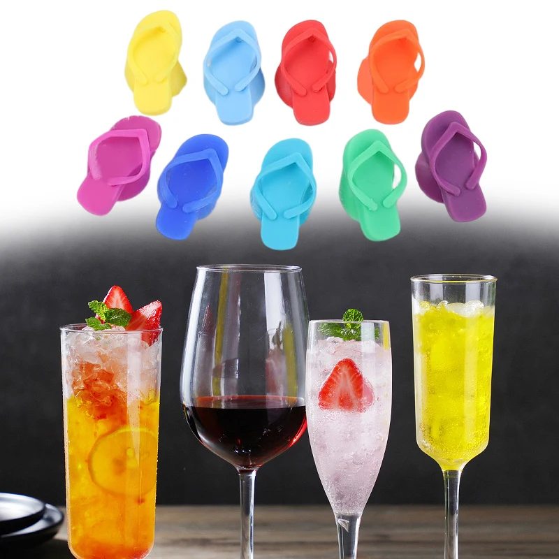 9Pcs/Set Silicone Slippers Wine Glass Charms Wine Glass Markers Party Cocktails Drinking Cup Sign Suction Cup Identifier