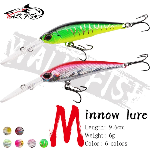 WALK FISH 1PCS Minnow Lure Floating 96MM/6G Hard Bait Wobbler Swimbait With Double  Hooks Artificial Long Tongue Fishing Tackle - AliExpress