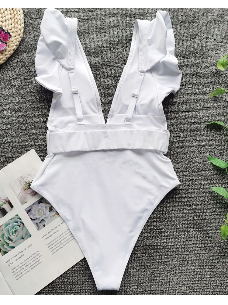 Vigorashely Sexy High Waist Swimwear Women Vintage One Piece Swimsuit Female Belt Monokini Deep V Bathing Suit Swim Wear women sport swimsuits women swim dresses women bodysuits