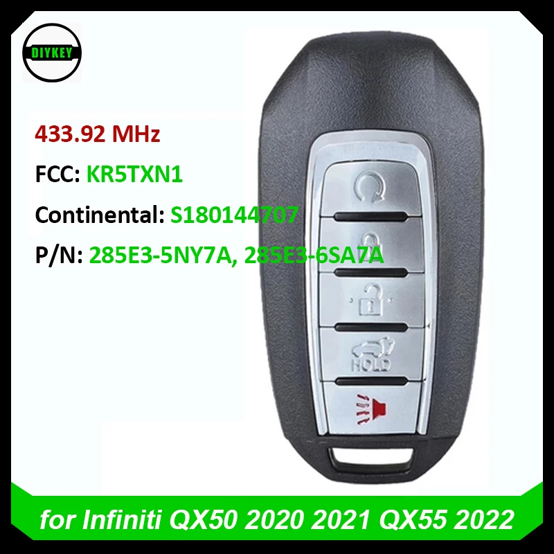 

DIYKEY 5 Button Smart Key for Infiniti QX50 2020 2021 QX55 2022 Proximity Remote Car Fob 4A Chip 433Mhz S180144707 285E3-5NY7A