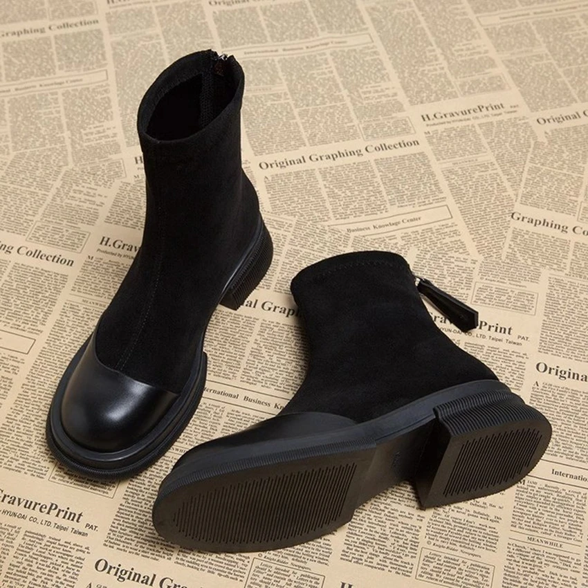 Chunky Chelsea Boots Ankle High Heels Boots Women Winter Shoes 2024 New Brand Platform Pumps Shoes Goth Motorcycle Snow Botas
