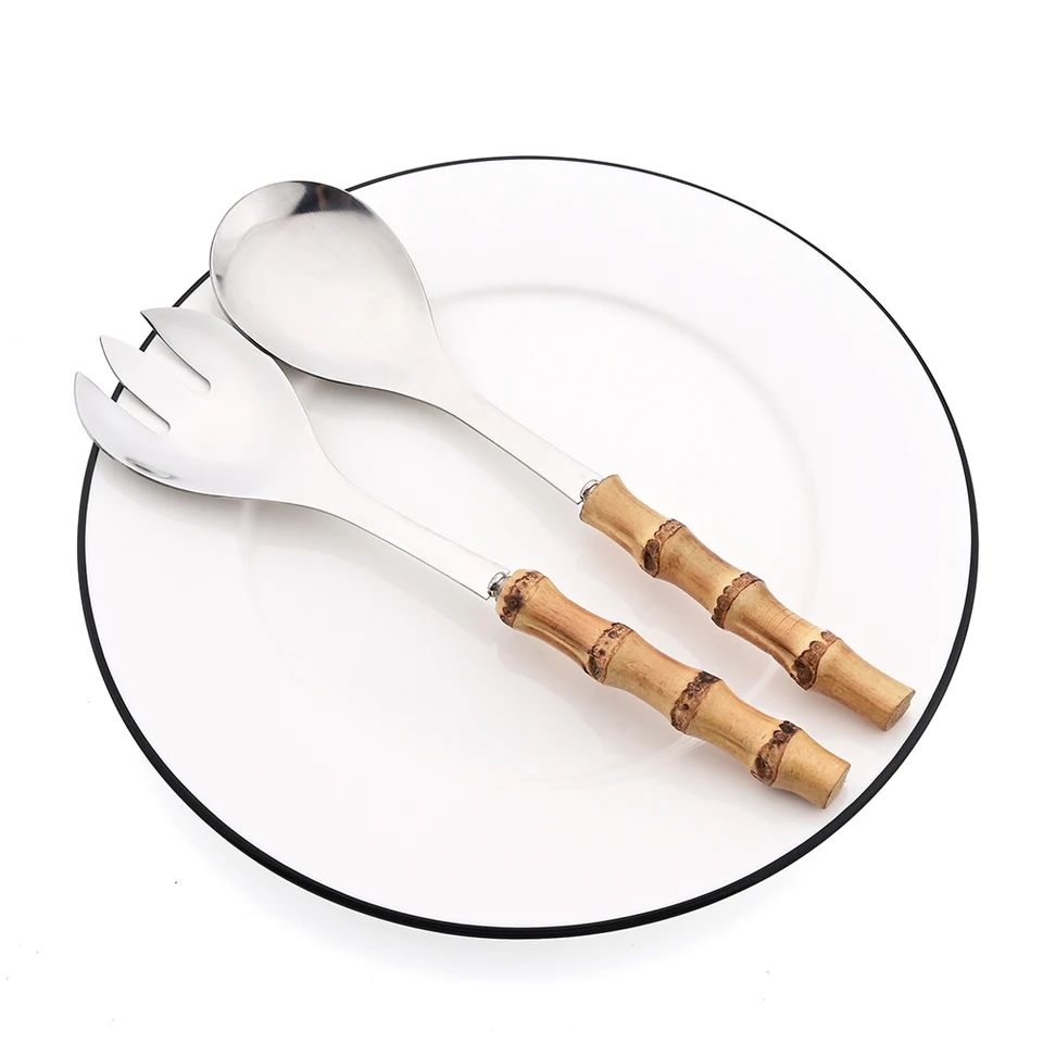 Bamboo Wooden Handle Stainless Steel Serving Set