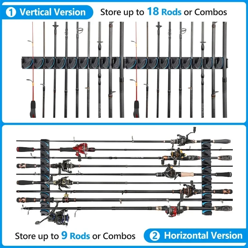 Vertical Wall Mounted Fishing Rod Holder Pole Rack Holds Up to 9 Rods or Combos fishing rod holder fishing rod bracket fishing rod support fishing rod rest