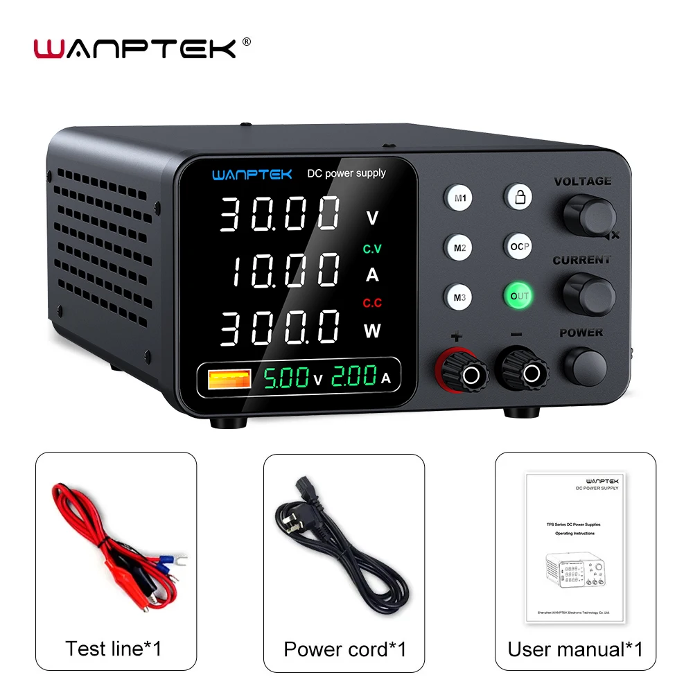 Wanptek laboratório dc fonte de alimentação codificador ajuste memória ajustável 30v 10a fonte de alimentação de bancada 160v 120v 60v 5a 3a anodização de metal