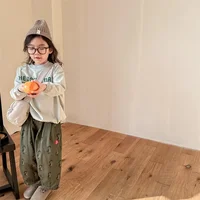Clearance 130cm 8771 Children Pants 2024 Spring New Korean Washed Cotton Baby Girl's Harem Pants 1-7Year Kid's Trousers 4