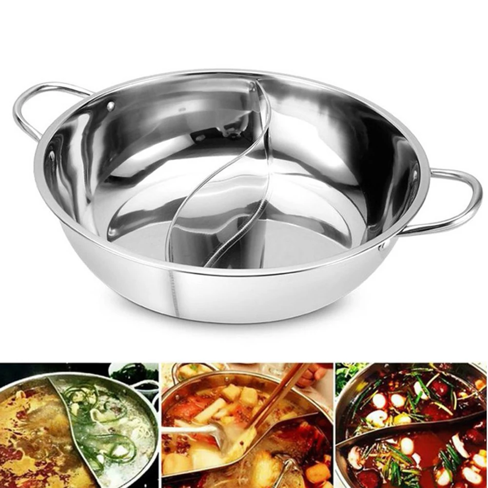 Stainless Steel Cookware Divided Pot Hot Pot with Divider Stainless Steel  Hot Pot Divided Hot Pot Pan Household Hot Pot Stock Pot Stainless Steel  Cookware Divided Pot (Color : Silver, Size : 32X32X8: Home & Kitchen 
