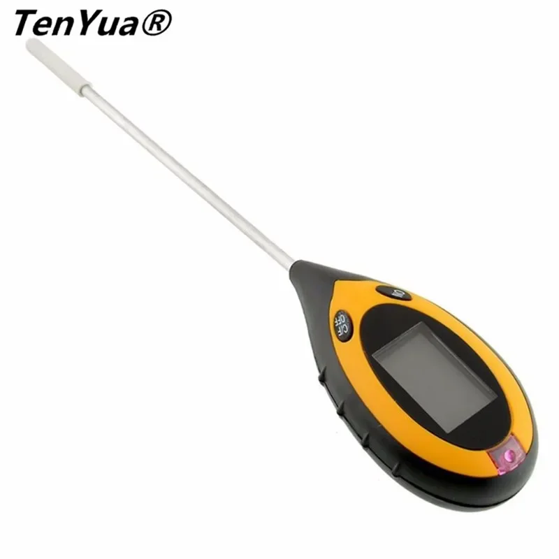 TenYua 4 In 1 LCD PH Meters Digital Temperature Sunlight Moisture PH Garden Soil Tester Gauge Meter