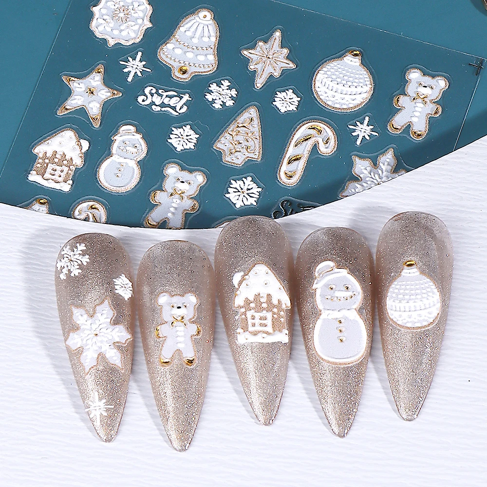 5D Embossed Christmas Nail Art Sticker Santa Claus Snowflake Self Adhesive New Year Sliders Decals Manicure Decoration Supplies