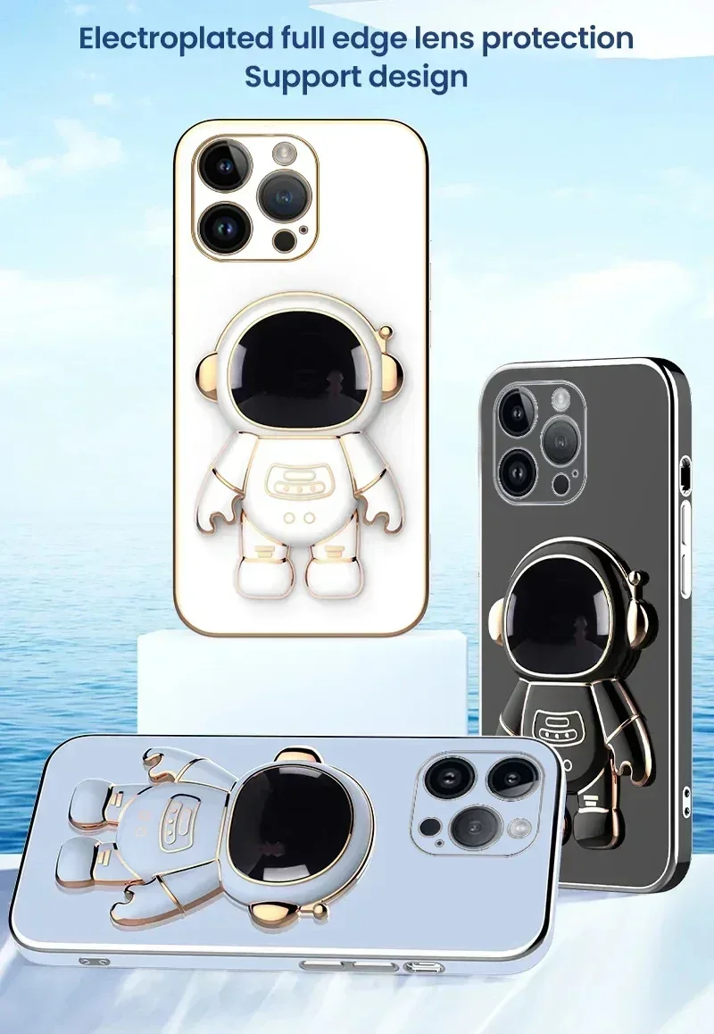 Custodia per placcatura con supporto per staffa astronauta per iPhone 15 15ProMax 15Plus 13 12 11 Pro Max X XR 12Pro 13Pro 14 7 8 Plus Cover_voghion.com