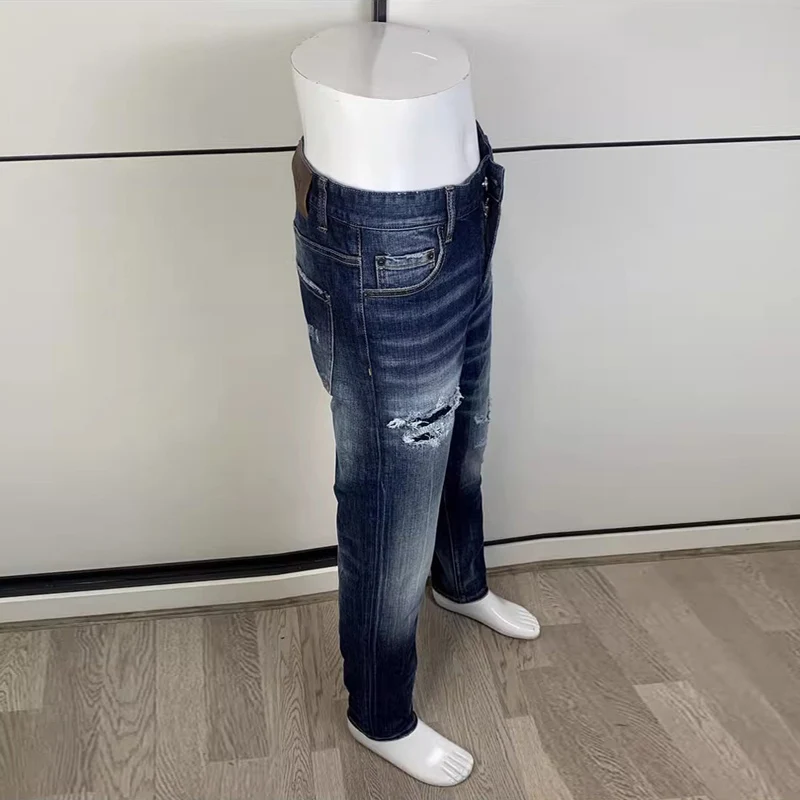 Street Fashion Men Jeans Retro Blue High Quality Elastic Stretch Skinny Fit Ripped Jeans Men Vintage Designer Brand Pants Hombre