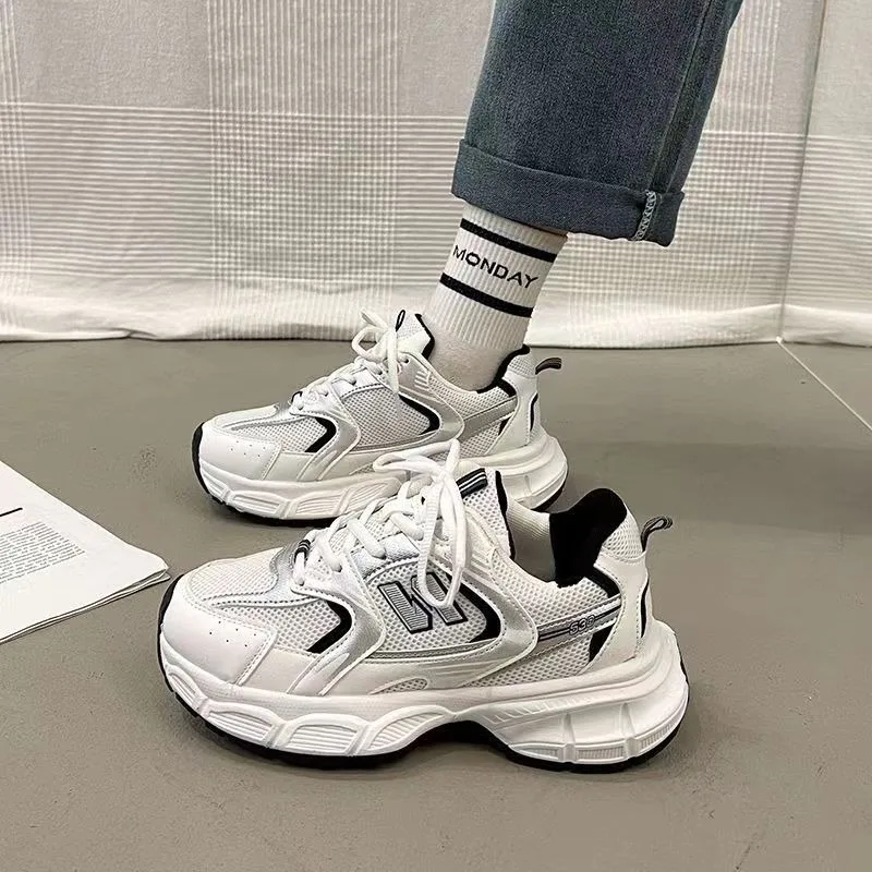 Spring and Autumn Ins Style Casual Lace-up Thick-soled Sports Shoes Letter Brand Design Breathable Mesh Skateboard Shoes