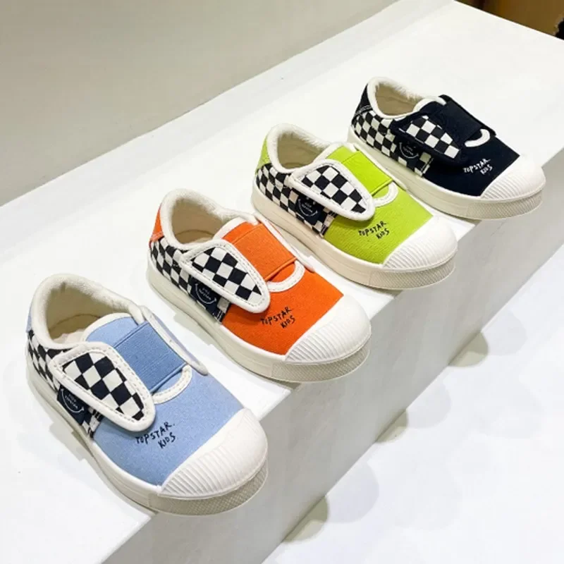 Boys Girls Soft Non Slip High Quality Kids Sport Shoes Fashion Children's Canvas Shoes Checkered Patchwork Sneakers For Toddler