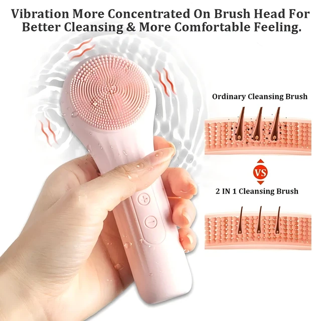 69218-1326f5.jpg Silicone Face Scrubber Electric Facial Cleansing Brush with Heating Vibration Waterproof Face Wash Brush with 5 Speed Adjustable