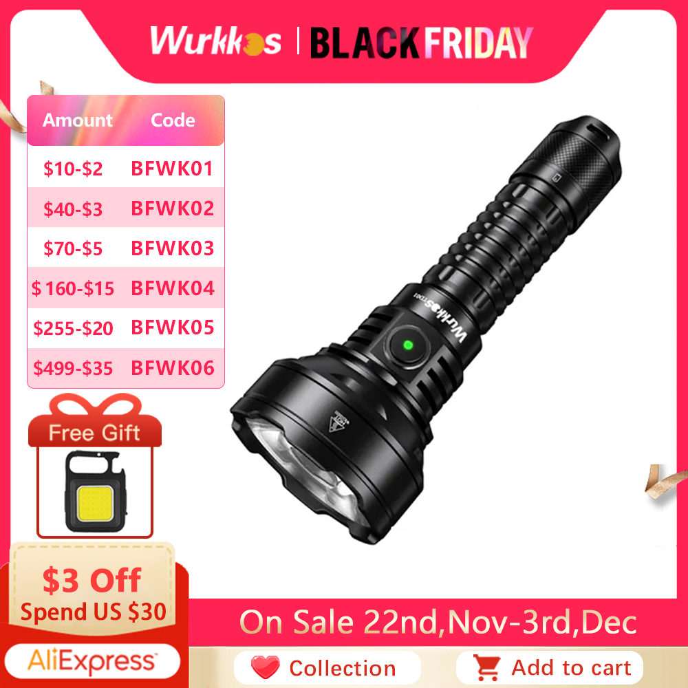 Wurkkos TD01 21700 Rechargeable Tactical Flashlight LED USB-C 2200Lm Torch PMMA Lens Throw 1039M IPX8 Waterproof EDC Tail Switch