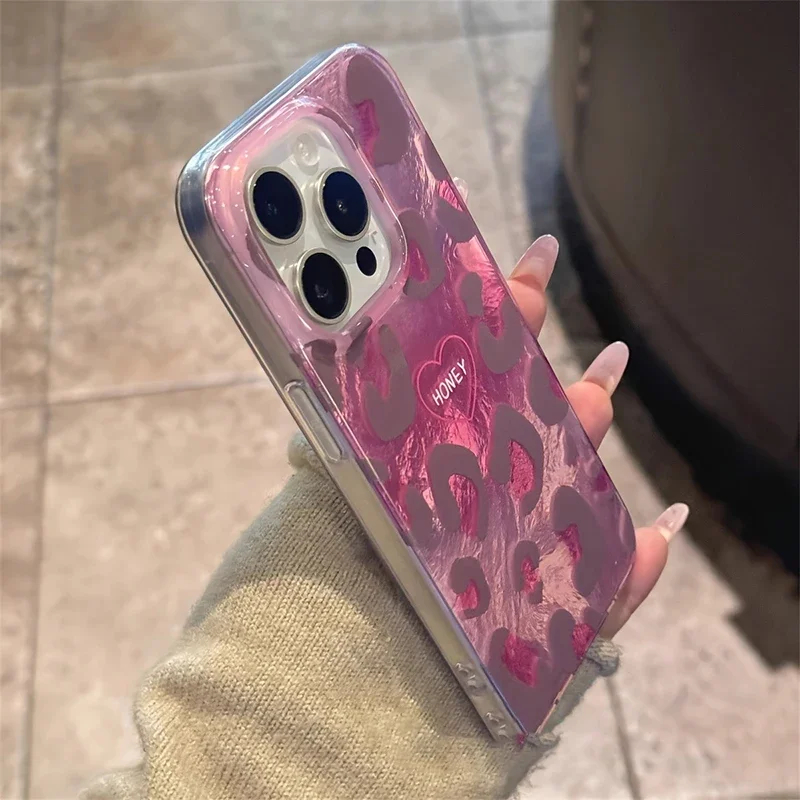 Chic Pink Leopard Print Heart Soft Phone Case
