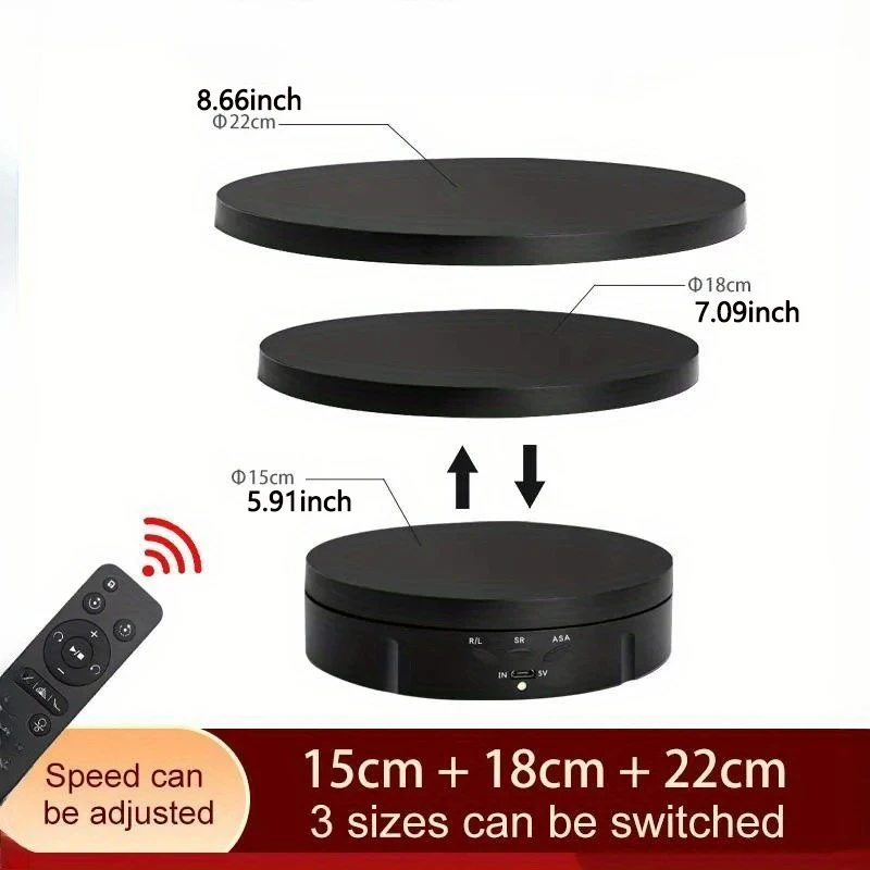 3단 속도 조절 전동 회전 시각화 장치 360 °   턴테이블 조절식 USB 충전 디스플레이 스탠드 (비디오 촬영 소품, 보석, 신발용)