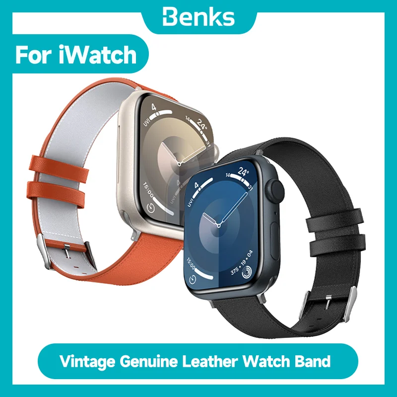 Ремешок Benks из натуральной кожи для наручных часов Apple Watch, устойчивый к поту и маслостойкий, роскошный кожаный ремешок, 42 мм, 44 мм, 45 мм, 49 мм
