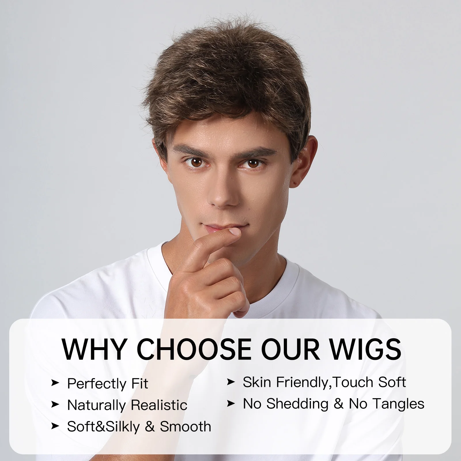 ダークブラウン男性用合成ウィッグ ショートボブ ピクシーカット