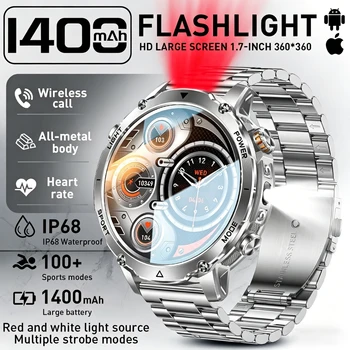 2026 AK106 Ultra 1400mAh Battery GPS Compass Smart Watch IP68 Waterproof Flashlight 1.7" AMOLED HD Call Sports Smart Watch Men 1