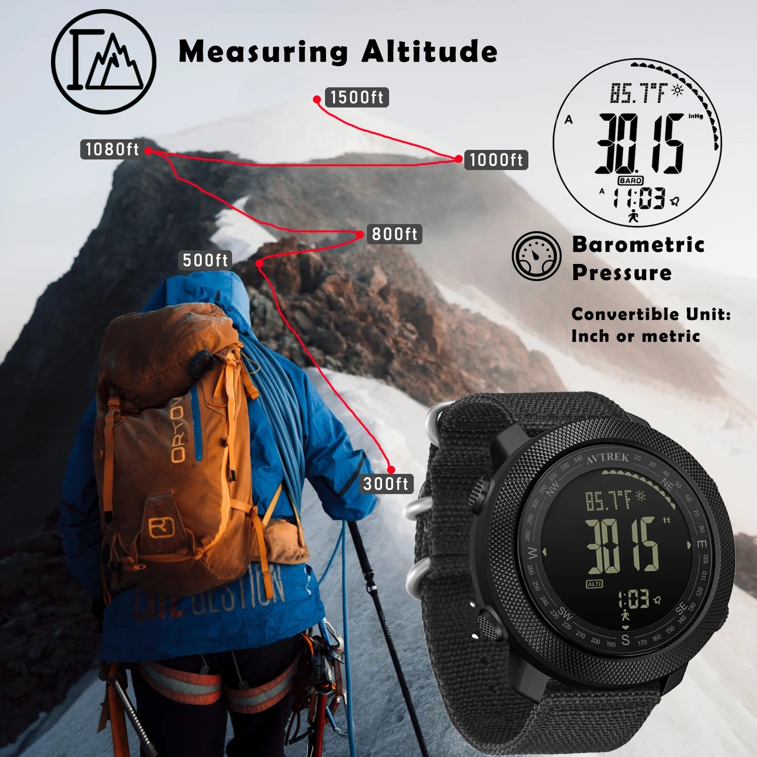 Avtrek Sport Digital Watch Military Army Watches Men's Outdoor Hiking Compass Waterproof Altimeter Barometer Tourist Wrist Watch 2