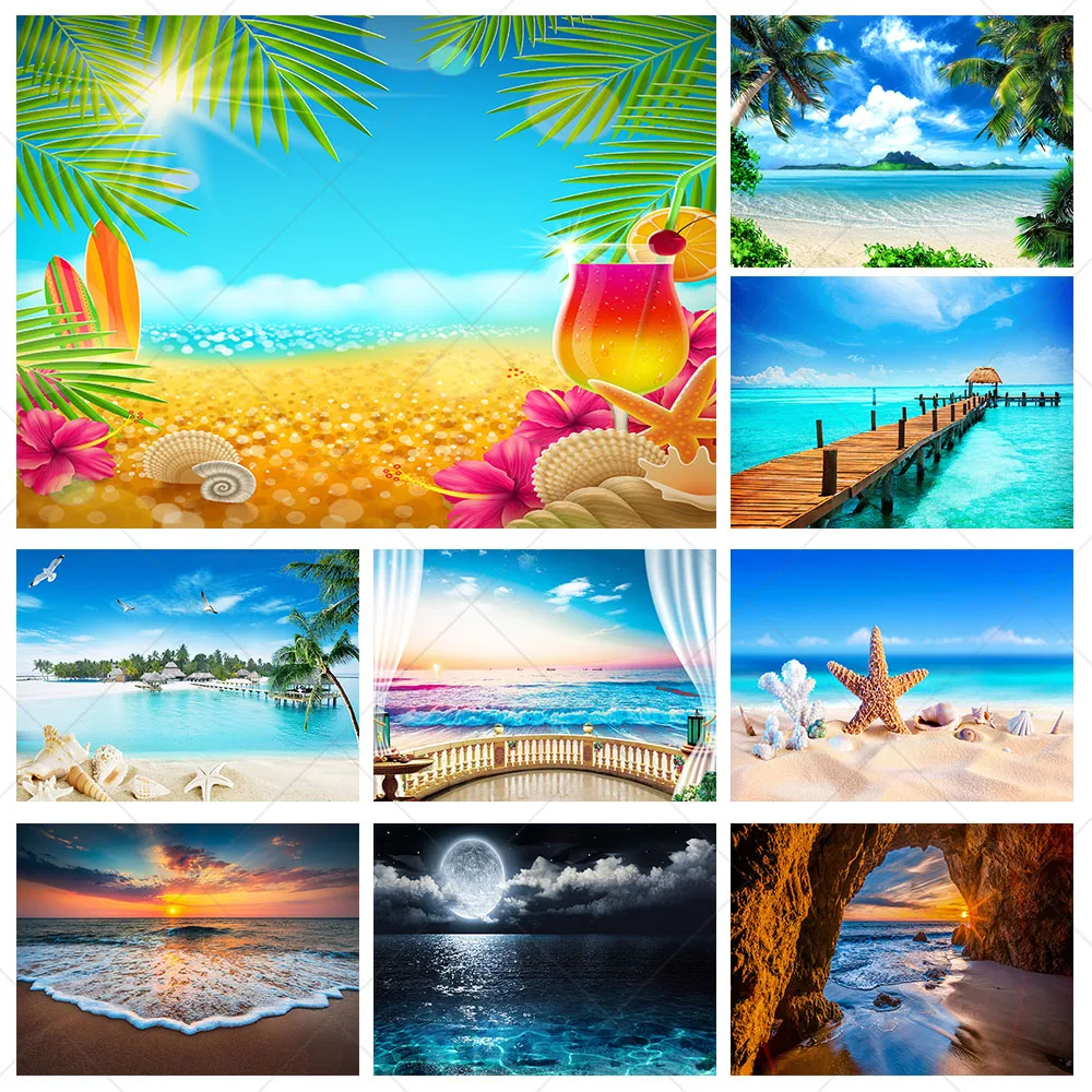 

Photurt Tropical Hawaii Beach Backdrop Birthday Wedding Decoration Background Sunset Vinyl Polyester Photography Decor Props