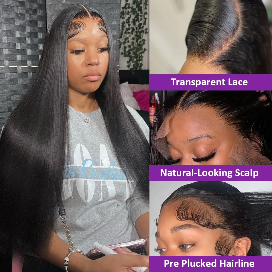30 40 Inch 180 Density Lace Frontal Wig For Black Women Brazilian Human Hair 13x6 Bone Straight HD Transparent Lace Front Wigs 2