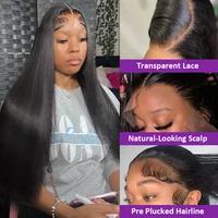 30 40 Inch 180 Density Lace Frontal Wig For Black Women Brazilian Human Hair 13x6 Bone Straight HD Transparent Lace Front Wigs 2