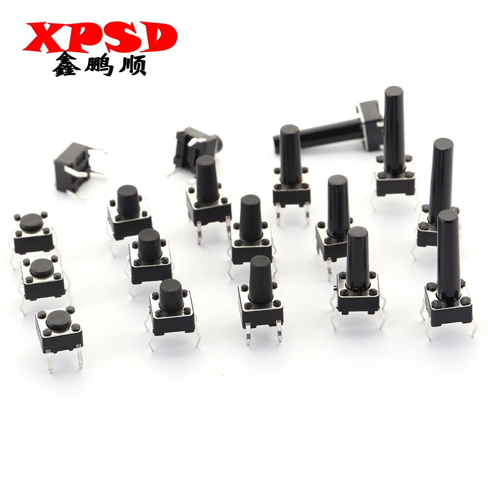 

20PCS 6X6X4.3 5 6 7 8 9 10 11 12 13 14 15 16MM Tact Push Button Switch 12V Copper 4PIN DIP Micro Switch TV Toys home use Button
