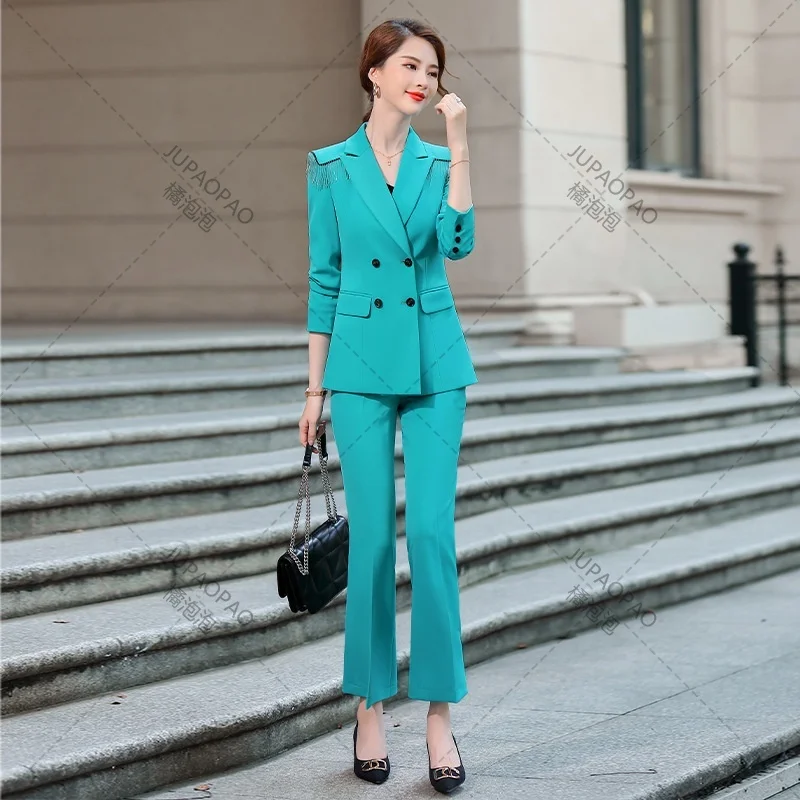 JUPAOPAO(jacket And Pants )High End Women's Professional Suit Set, Large Size, Double Breasted Office Clothing Suits For Women