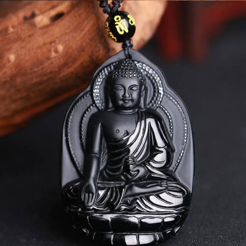 Natural Black Obsidian Stone Bodhisattva Pendant Necklace Fashion boutique Jewelry Buddha Statue Pendant Necklace Men Wholesale