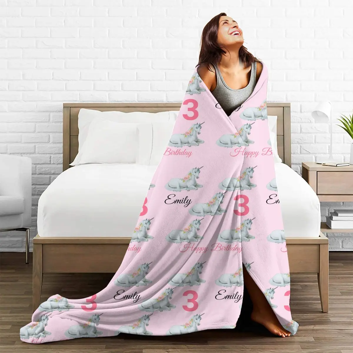 Pink Art Unicorn Blankets Fleece Summer Cute Animal Multifunction Super Soft Throw Blanket for Bedding Outdoor Rug P