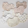 Flower Print Baby Bibs Adjustable Snap Saliva Towel Ruffled Edge Muslin Cotton Burp Cloths Rainbow A Grade Girls Feeding Scarf 1