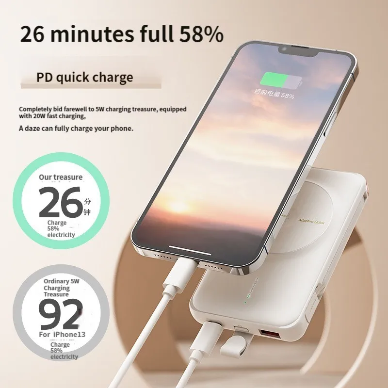 

10000mAh 15W Wireless Charger Power Bank 22.5W Fast Charge Powerbank Portable External Battery For iPhone Samsung With Cable