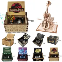 Hand Cranked Musical Box Wooden Vintage Musical Boxes Creative Engraved Music Boxes Children New Year Birthday Gift 1