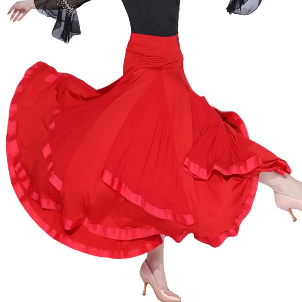 

Ballroom Skirt Mesh Solid Big Hem Dance Wear Flamenco Clothes Waltz Competition Costume Stage Performance Outfits