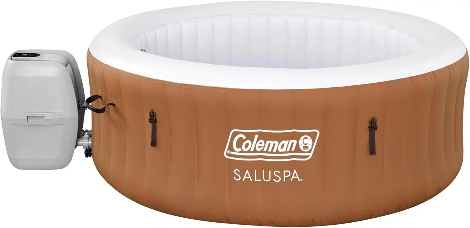 SaluSpa Ponderosa AirJet 2 to 4 Person Inflatable Hot Tub Round Portable Outdoor Spa with 120 Soothing Jets with Cover Orange
