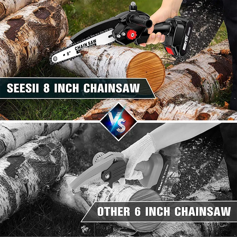 SeeSii Mini Pruning Chainsaw 8 In Cordless Chainsaw 2xBattery Electric  Chain saw
