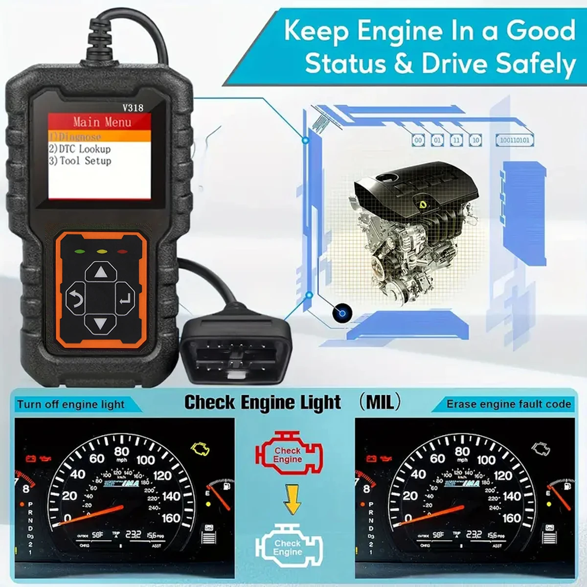 Car OBD2 Scanner Diagnostic Tool Code Reader Car Voltage Tester Engine Fault Code Scanner Charging Tester Diagnostic Tool 318 auto diagnostic scanner