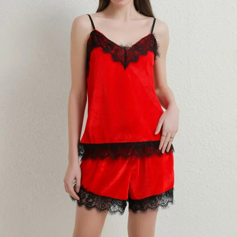 Women Sexy Lingerie Sleep Wear Camisole Bow Shorts V-Neck Tops Velvet Pajamas sleepwear lingerie,sleepwear lingerie set