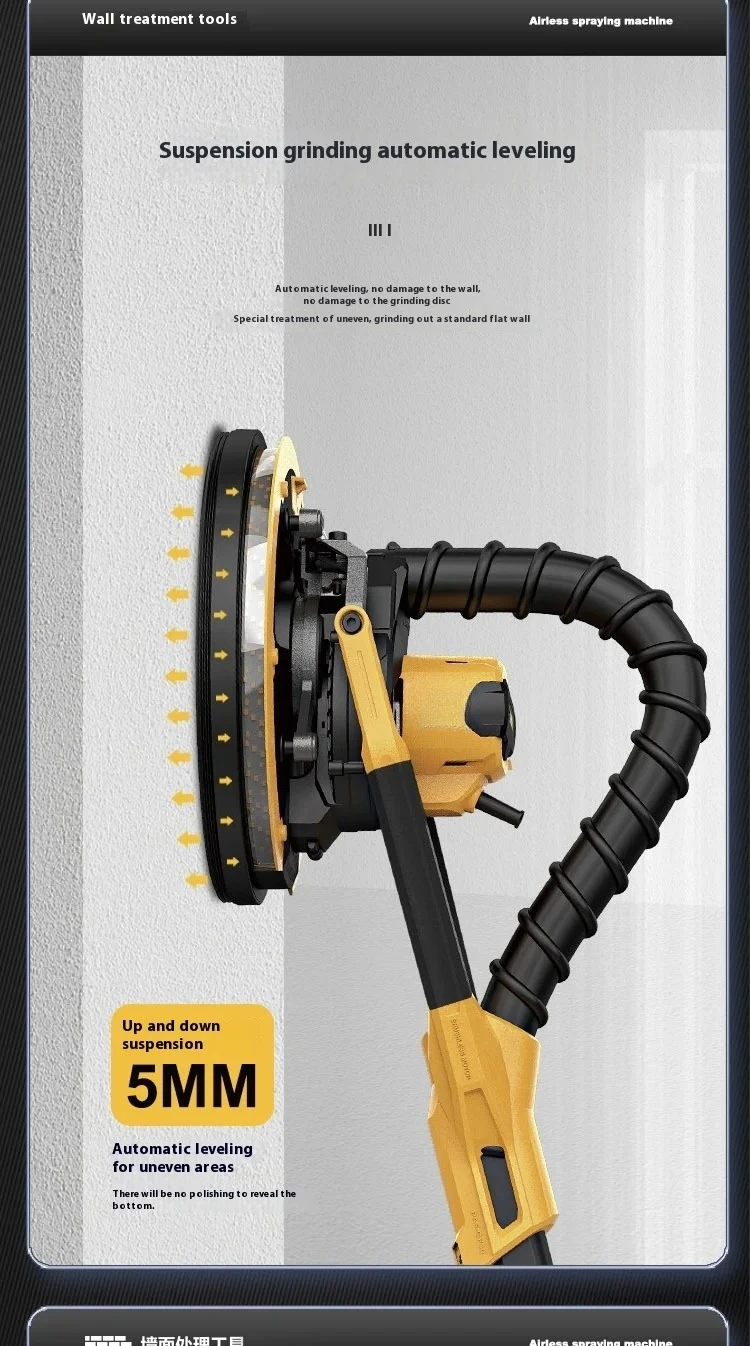 Brushless Electric Wall Polisher with Double Light Long Pole 220V Sandpaper Grin