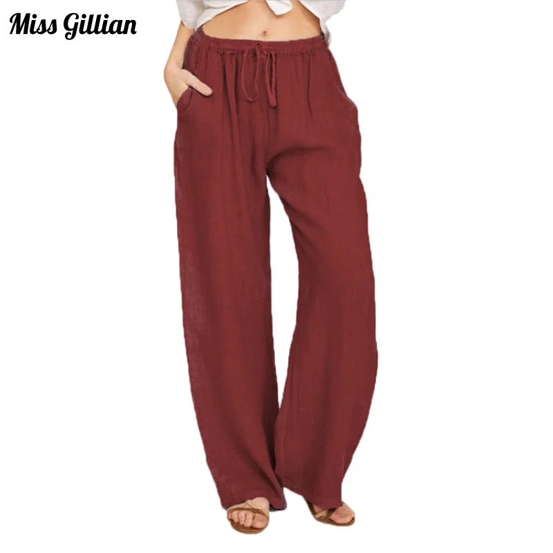 

Cotton Linen Casual Pants Women Summer High Waist Wide Legs Sweatpants Solid Color Basic Loose Trousers Female Clothing 2023 New