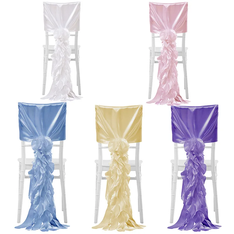 새틴 로맨틱 웨딩 의자 커버 밴드 리본 의자 타이 백, 파티 연회 장식, 웨딩 장..