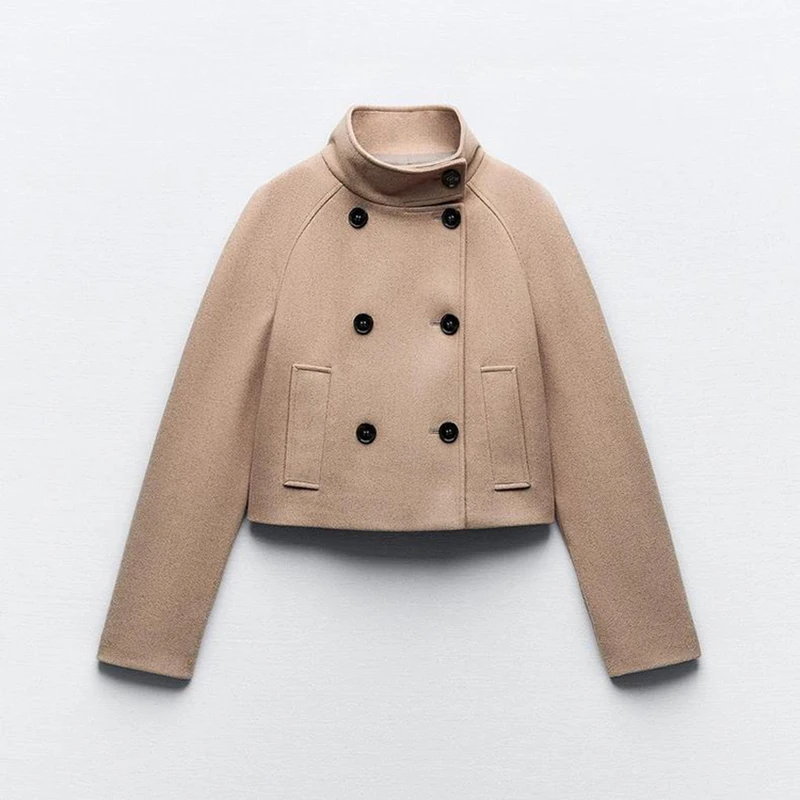 

2024 New Jackets for Women Double Breasted Coats Women Streetwear Turtleneck Coats Female Long Sleeve Solid Soft Jacket Coat