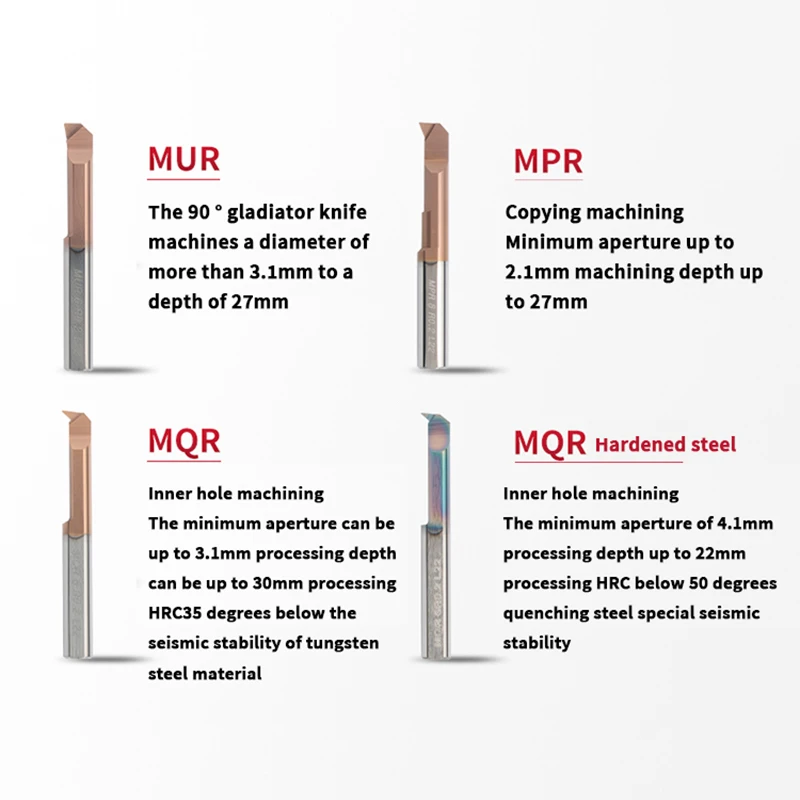 Kur MPR MQR 소형 보어 보링 공구 카바이드, 마이크로 직경, 내부 복사 보링 공구, 텅스텐 강철 합금, 충격 방지 공구 모음